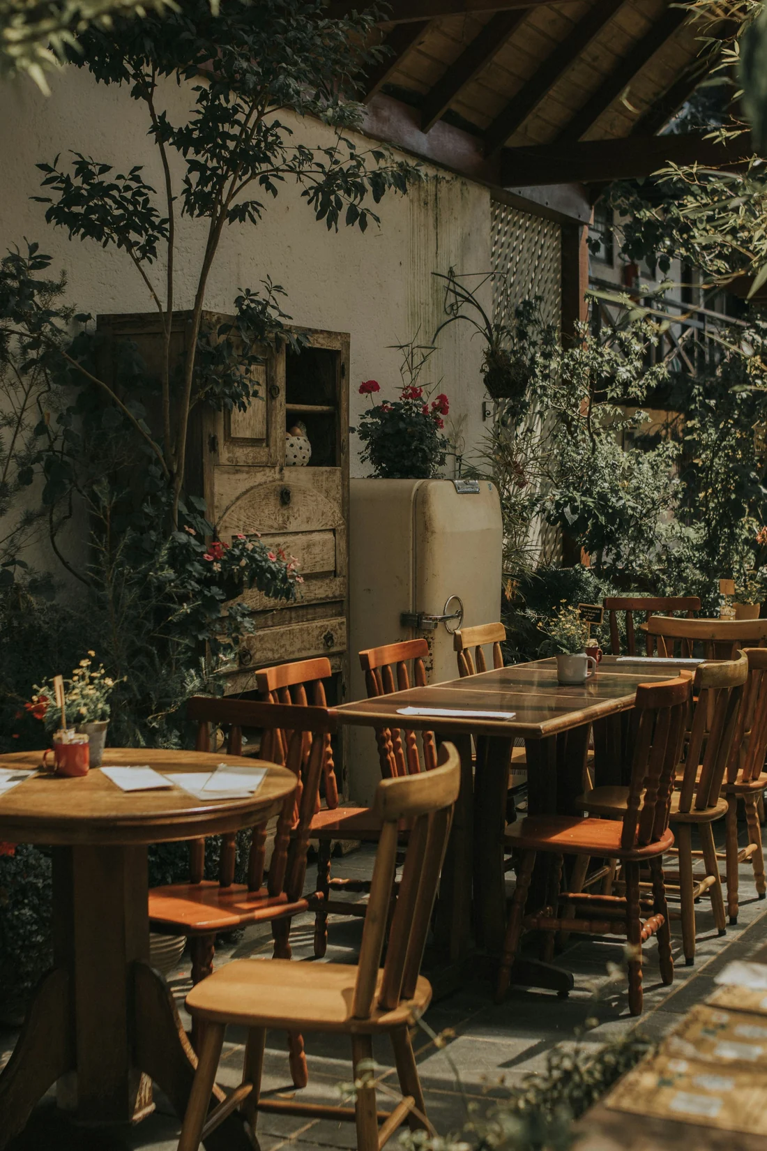 Warm restaurant dining area