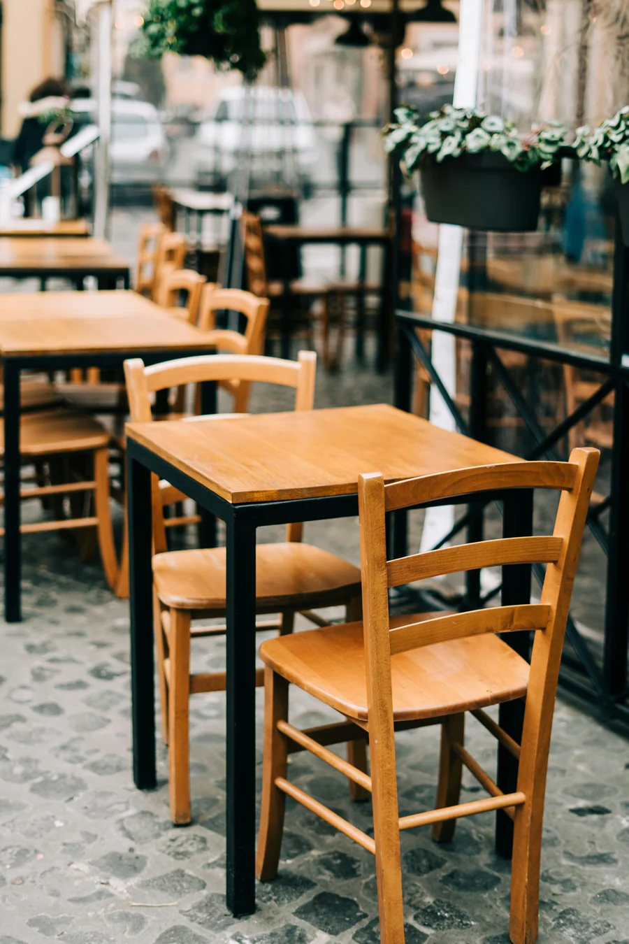 Wooden cafe table and chairs