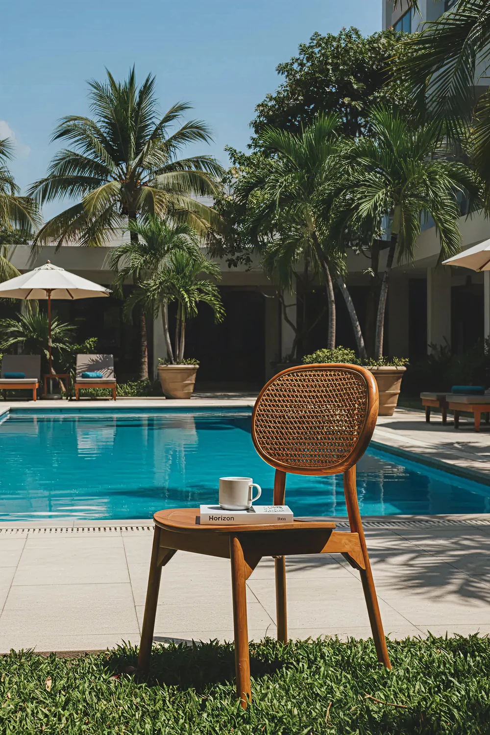 Chair beside a tropical pool